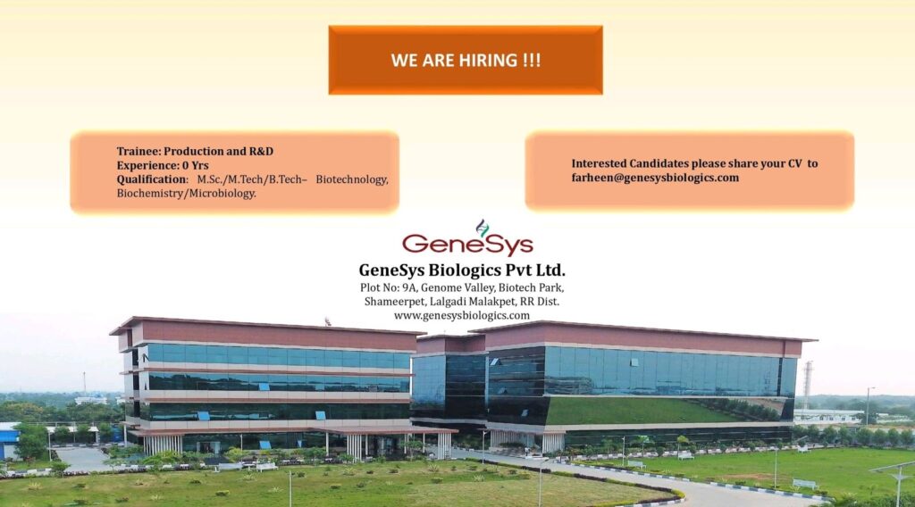 GeneSys Biologics Pvt Ltd. Jobs-2021