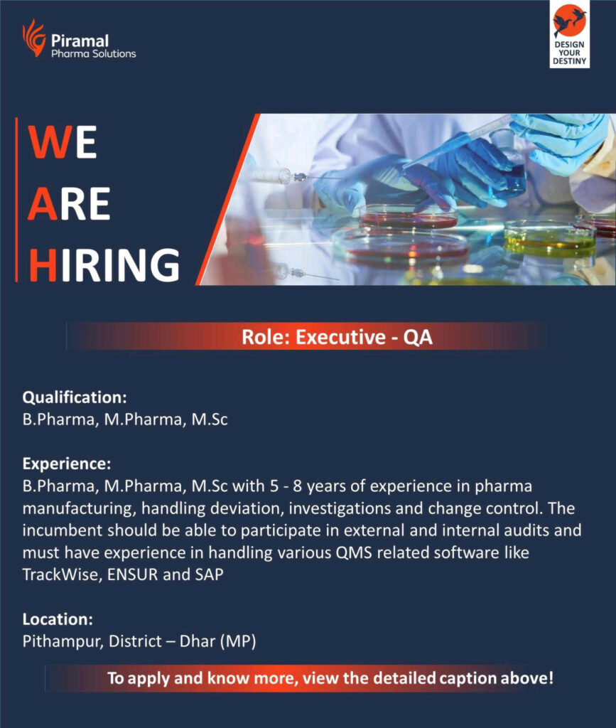 Piramal Pharma Solutions Jobs-2021