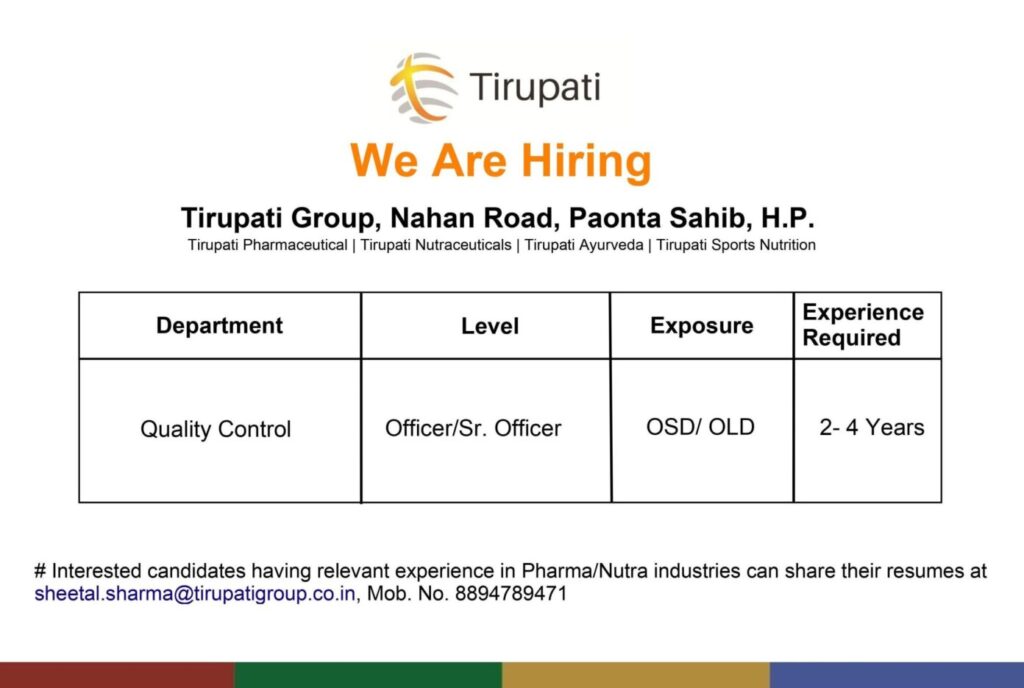 Tirupati Medicare Limited Jobs-2021